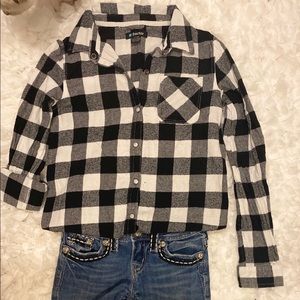 Black and white. Tractor button down shirt.